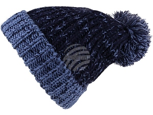 Strickmtze Long Beanie Slouch Bommel dunkelblau, blau