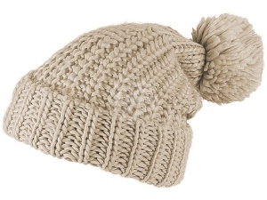Knitted cap Long Beanie Slouch with bobble beige